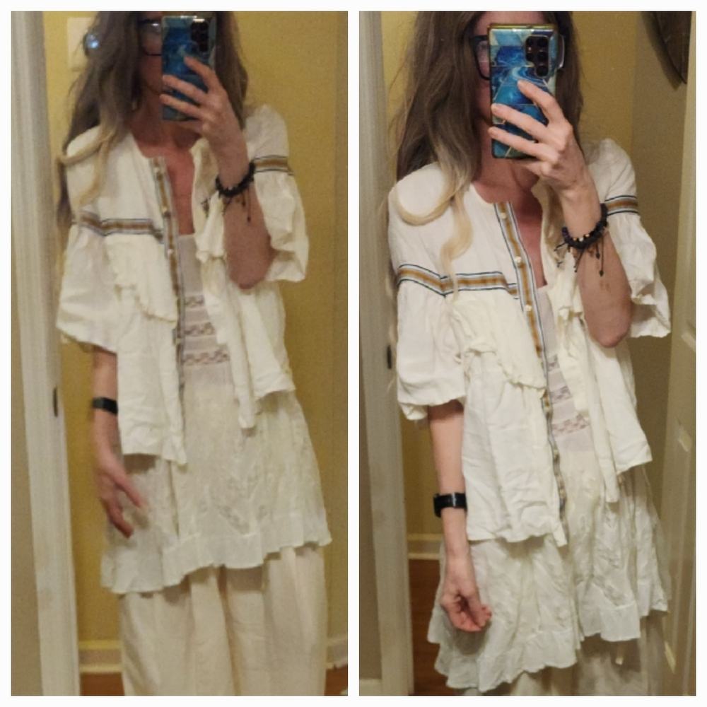 Zara 100% Linen Striped Ruffled Cardigan Lightweight Jacket Blazer